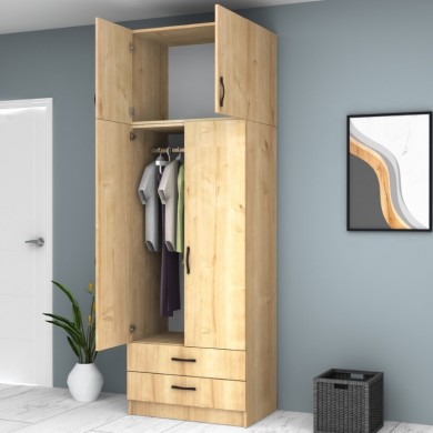 Ricardo Megapap two doors melamine wardrobe with cabinet in oak color 80x51,8x240cm.