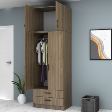 Ricardo Megapap two doors melamine wardrobe with cabinet in walnut color 80x51,8x240cm.