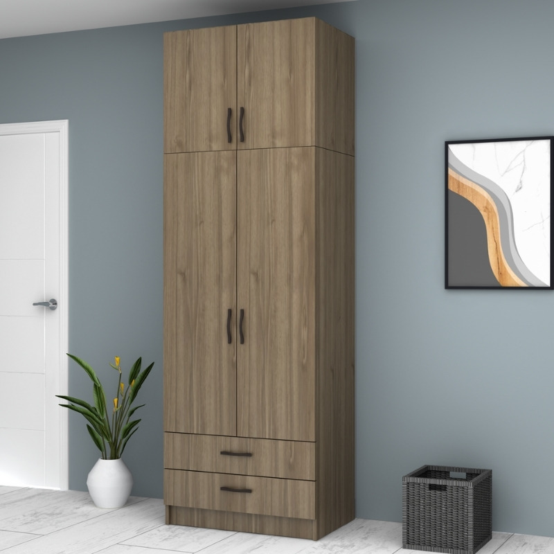 Ricardo Megapap two doors melamine wardrobe with cabinet in walnut color 80x51,8x240cm.