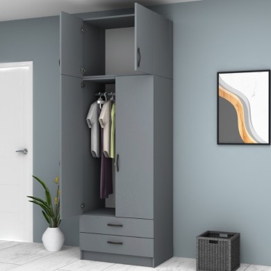 Ricardo Megapap two doors melamine wardrobe with cabinet in anthracite color 80x51,8x240cm.