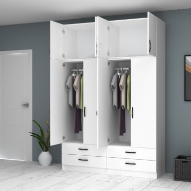 Ricardo Megapap four doors melamine wardrobe with cabinet in white color 160x51,8x240cm.