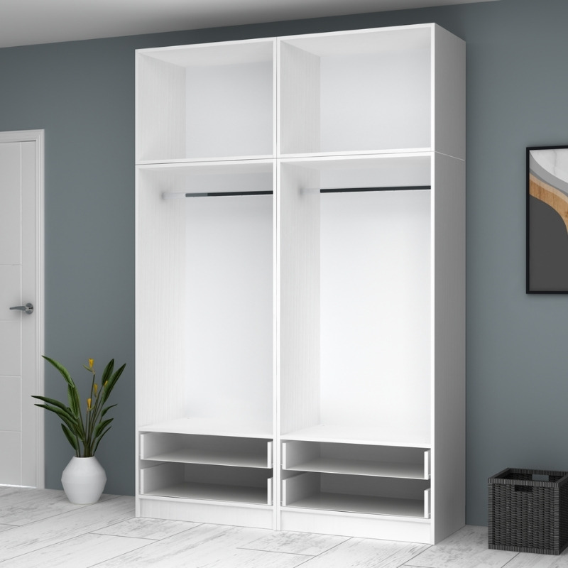 Ricardo Megapap four doors melamine wardrobe with cabinet in white color 160x51,8x240cm.