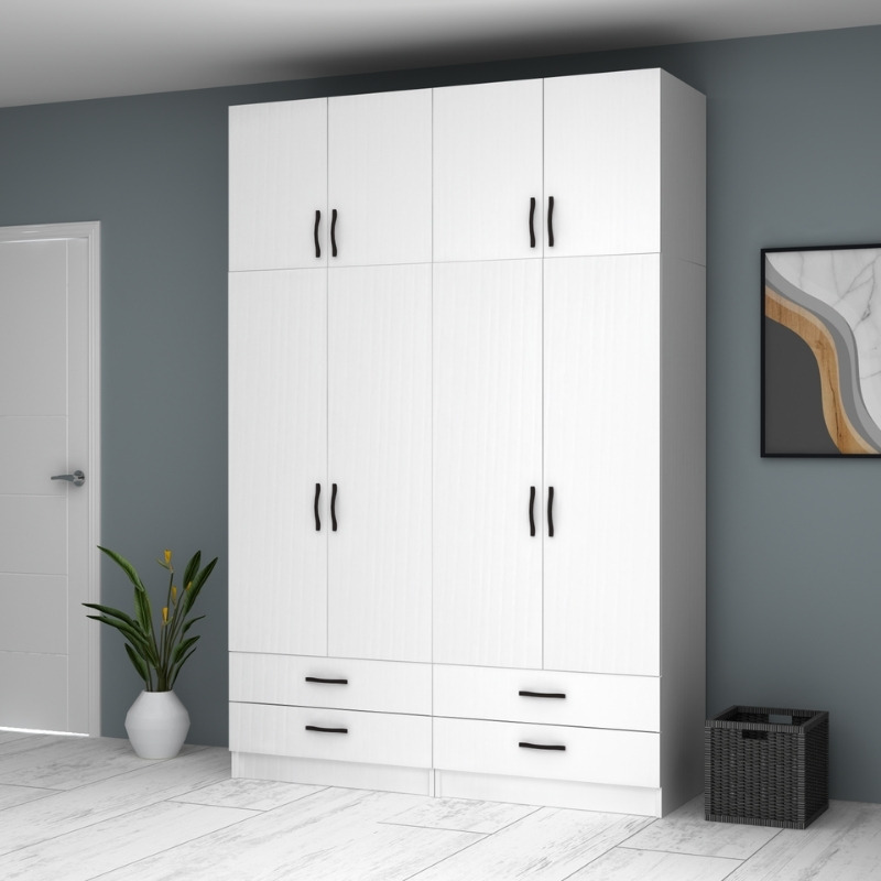 Ricardo Megapap four doors melamine wardrobe with cabinet in white color 160x51,8x240cm.