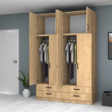 Ricardo Megapap four doors melamine wardrobe with cabinet in oak color 160x51,8x240cm.