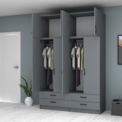 Ricardo Megapap four doors melamine wardrobe with cabinet in anthracite color 160x51,8x240cm.