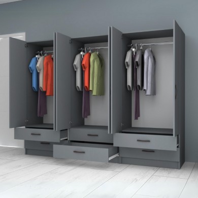 Ricardo Megapap six doors melamine wardrobe in anthracite color 240x51,8x181cm.