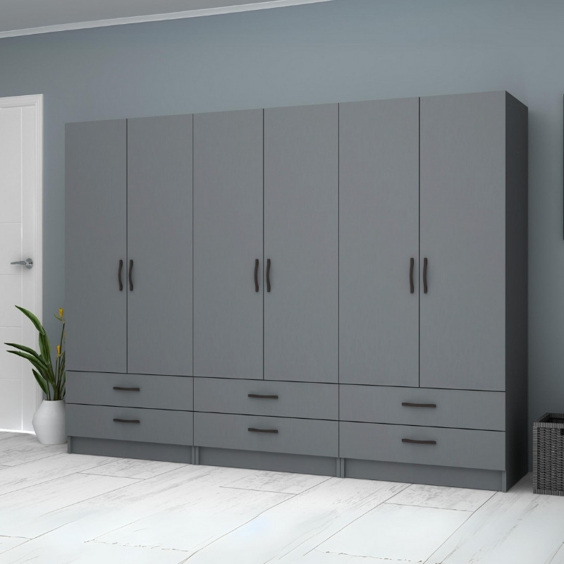 Ricardo Megapap six doors melamine wardrobe in anthracite color 240x51,8x181cm.