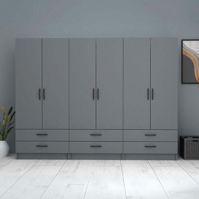 Ricardo Megapap six doors melamine wardrobe in anthracite color 240x51,8x181cm.