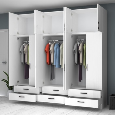 Ricardo Megapap six doors melamine wardrobe with cabinet in white color 240x51,8x240cm.