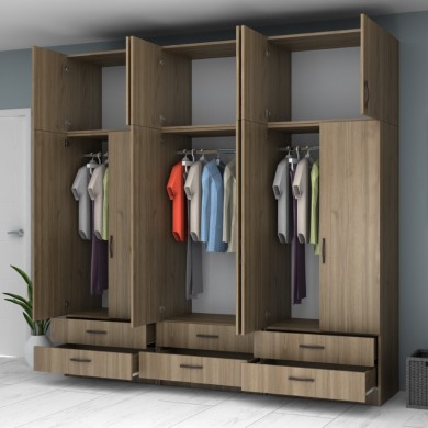Ricardo Megapap six doors melamine wardrobe with cabinet in walnut color 240x51,8x240cm.
