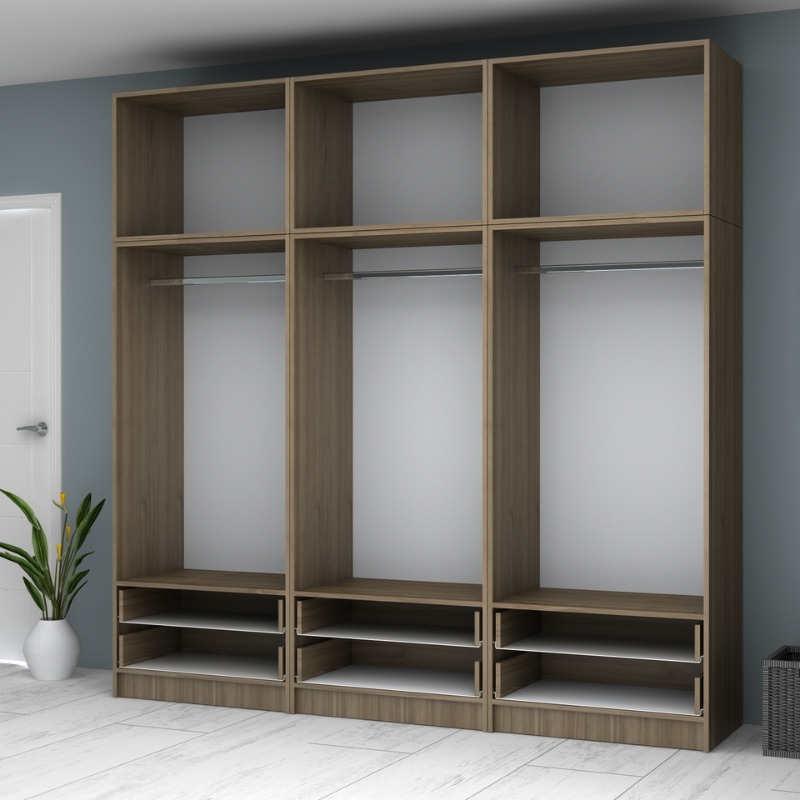 Ricardo Megapap six doors melamine wardrobe with cabinet in walnut color 240x51,8x240cm.