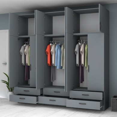 Ricardo Megapap six doors melamine wardrobe with cabinet in anthracite color 240x51,8x240cm.