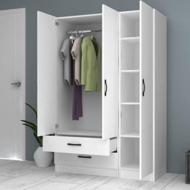 Ricardo Megapap three doors melamine wardrobe in white color 120x51,8x181cm.