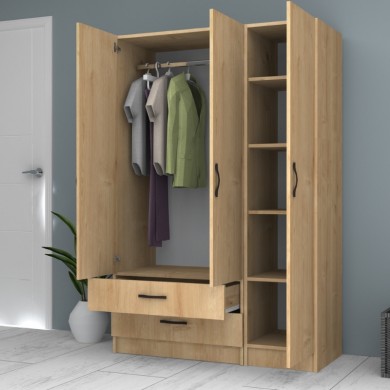 Ricardo Megapap three doors melamine wardrobe in oak color 120x51,8x181cm.