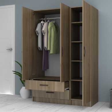 Ricardo Megapap three doors melamine wardrobe in walnut color 120x51,8x181cm.