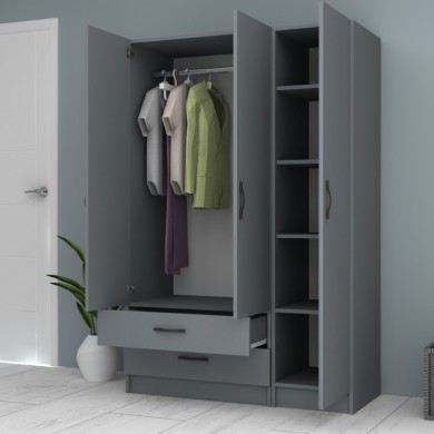 Ricardo Megapap three doors melamine wardrobe in anthracite color 120x51,8x181cm.