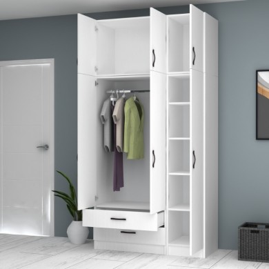 Ricardo Megapap three doors melamine wardrobe with cabinet in white color 120x51,8x240cm.