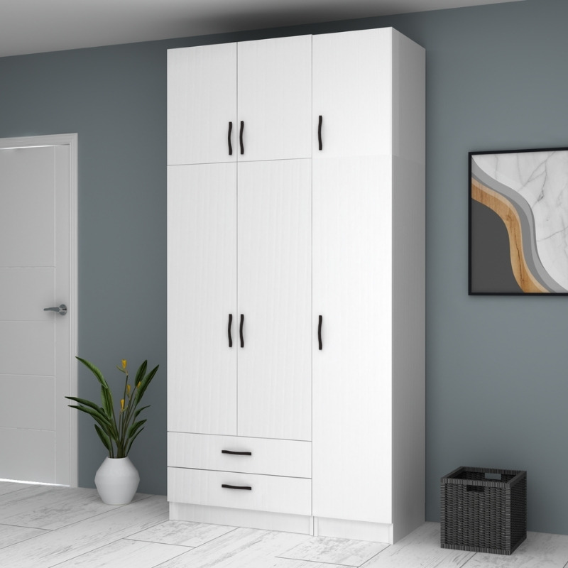 Ricardo Megapap three doors melamine wardrobe with cabinet in white color 120x51,8x240cm.