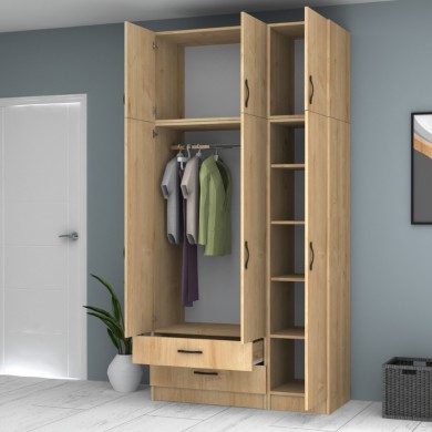 Ricardo Megapap three doors melamine wardrobe with cabinet in oak color 120x51,8x240cm.