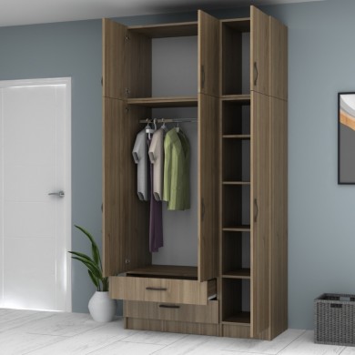 Ricardo Megapap three doors melamine wardrobe with cabinet in walnut color 120x51,8x240cm.