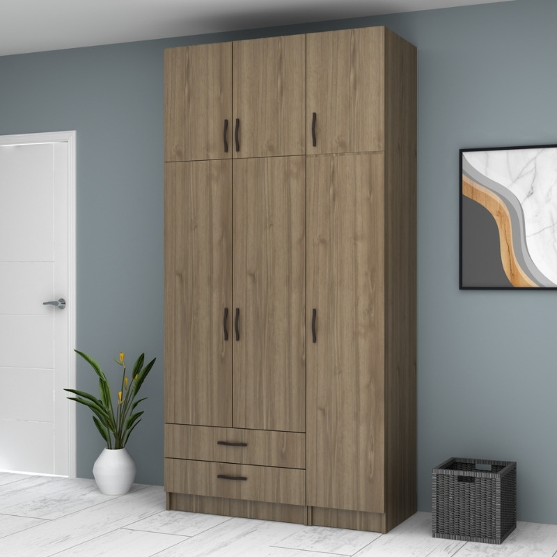 Ricardo Megapap three doors melamine wardrobe with cabinet in walnut color 120x51,8x240cm.