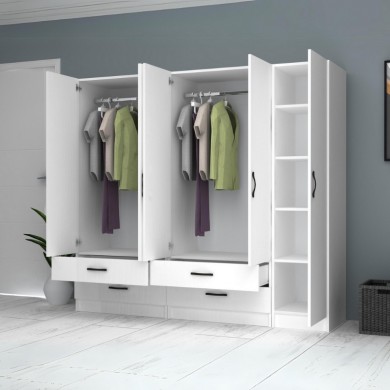 Ricardo Megapap five doors melamine wardrobe in white color 200x51,8x181cm.