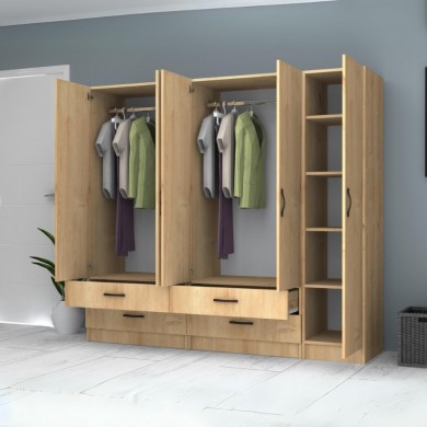 Ricardo Megapap five doors melamine wardrobe in oak color 200x51,8x181cm.