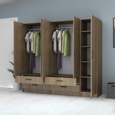Ricardo Megapap five doors melamine wardrobe in walnut color 200x51,8x181cm.