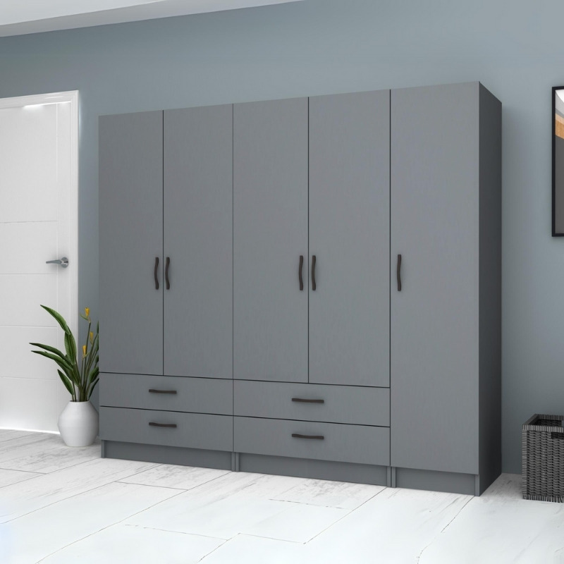 Ricardo Megapap five doors melamine wardrobe in anthracite color 200x51,8x181cm.