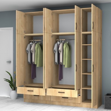 Ricardo Megapap five doors melamine wardrobe with cabinet in oak color 200x51,8x240cm.