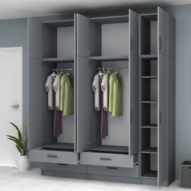Ricardo Megapap five doors melamine wardrobe with cabinet in anthracite color 200x51,8x240cm.