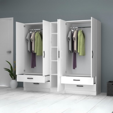 Ricardo Megapap five doors melamine wardrobe in white color 200x51,8x181cm.