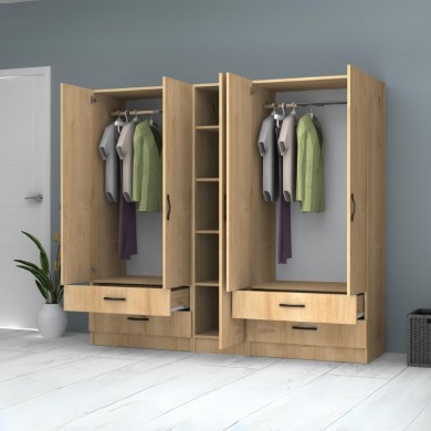 Ricardo Megapap five doors melamine wardrobe in oak color 200x51,8x181cm.