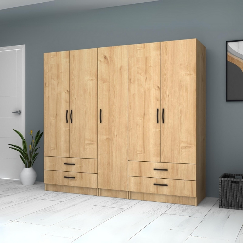 Ricardo Megapap five doors melamine wardrobe in oak color 200x51,8x181cm.