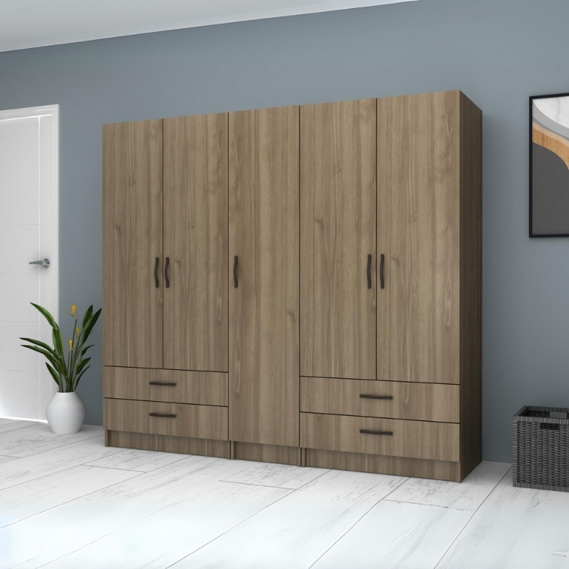 Ricardo Megapap five doors melamine wardrobe in walnut color 200x51,8x181cm.