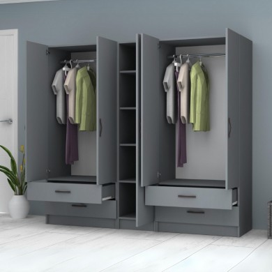 Ricardo Megapap five doors melamine wardrobe in anthracite color 200x51,8x181cm.
