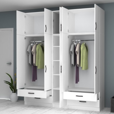 Ricardo Megapap five doors melamine wardrobe with cabinet in white color 200x51,8x240cm.