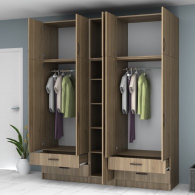 Ricardo Megapap five doors melamine wardrobe with cabinet in walnut color 200x51,8x240cm.