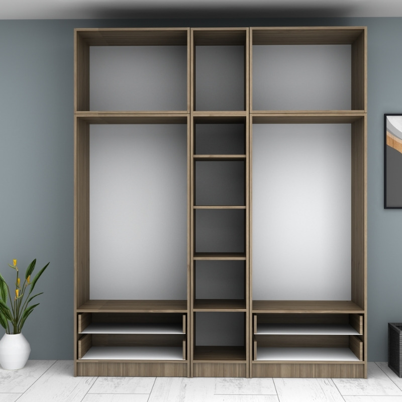 Ricardo Megapap five doors melamine wardrobe with cabinet in walnut color 200x51,8x240cm.
