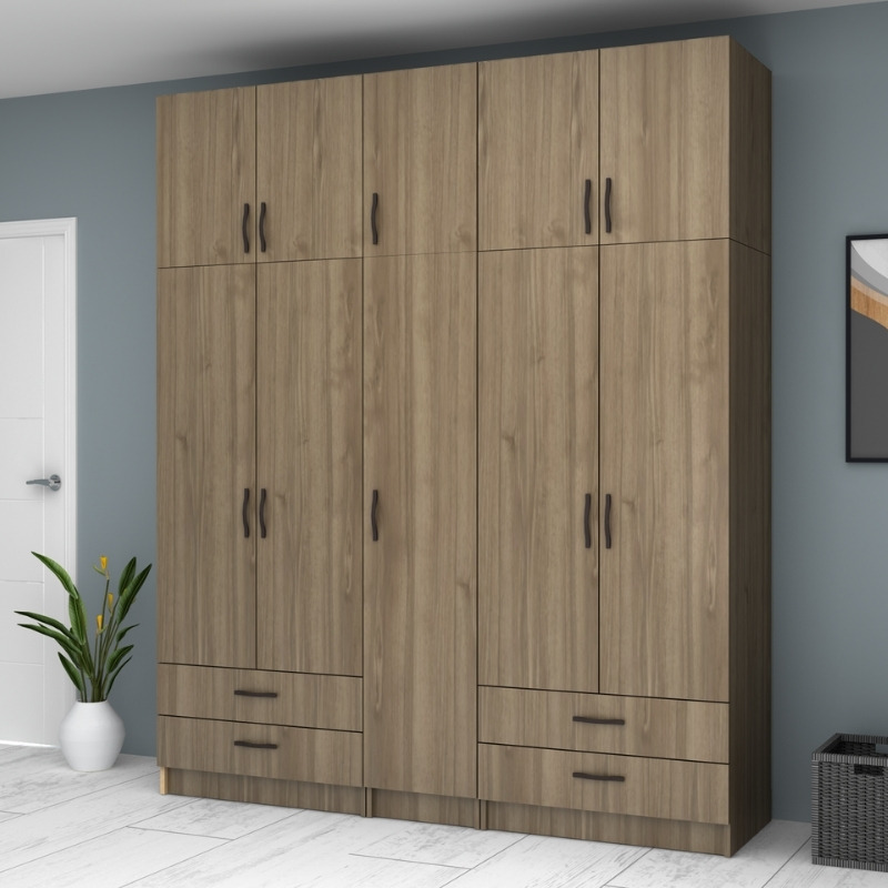 Ricardo Megapap five doors melamine wardrobe with cabinet in walnut color 200x51,8x240cm.