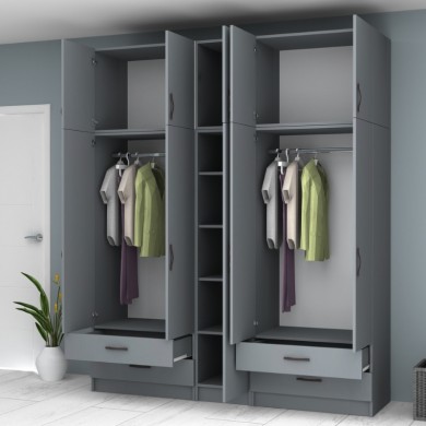 Ricardo Megapap five doors melamine wardrobe with cabinet in anthracite color 200x51,8x240cm.