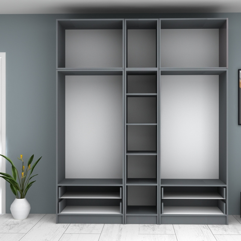 Ricardo Megapap five doors melamine wardrobe with cabinet in anthracite color 200x51,8x240cm.