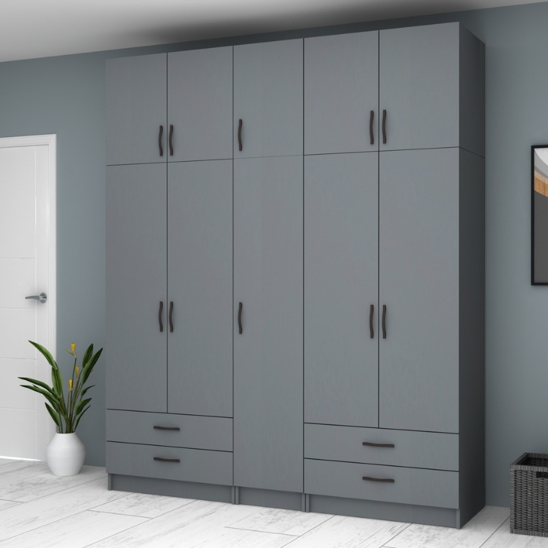 Ricardo Megapap five doors melamine wardrobe with cabinet in anthracite color 200x51,8x240cm.