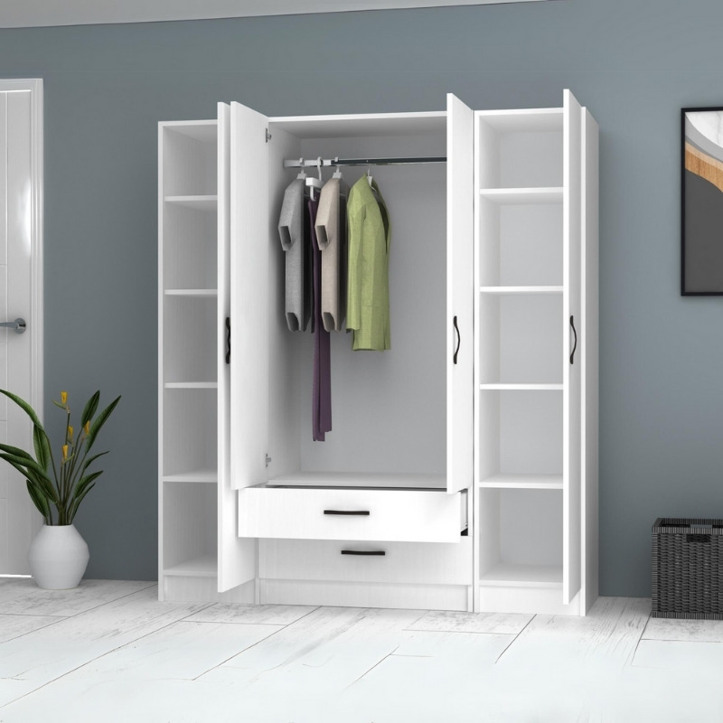 Ricardo Megapap four doors melamine wardrobe in white color 160x51,8x181cm.