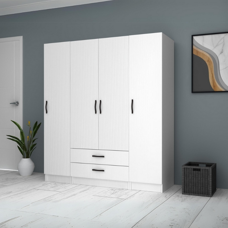 Ricardo Megapap four doors melamine wardrobe in white color 160x51,8x181cm.