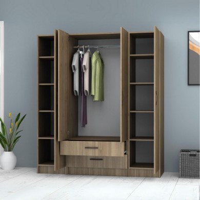 Ricardo Megapap four doors melamine wardrobe in walnut color 160x51,8x181cm.