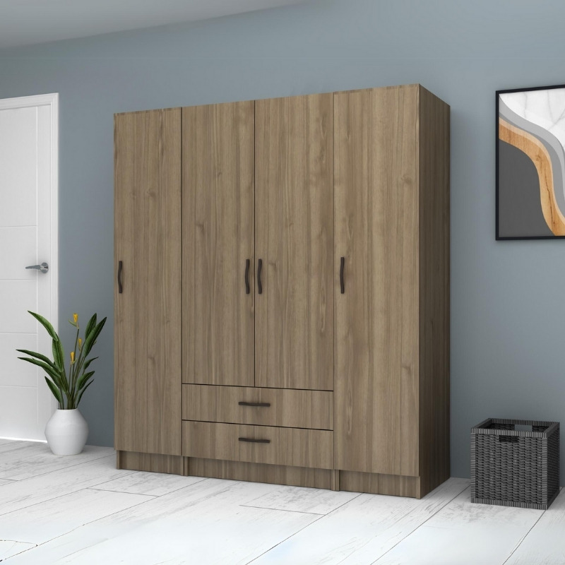 Ricardo Megapap four doors melamine wardrobe in walnut color 160x51,8x181cm.