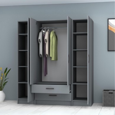 Ricardo Megapap four doors melamine wardrobe in anthracite color 160x51,8x181cm.