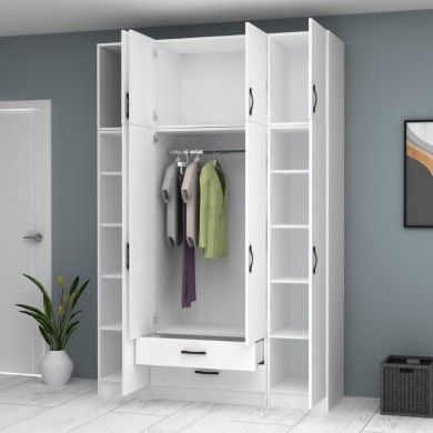 Ricardo Megapap four doors melamine wardrobe with cabinet in white color 160x51,8x240cm.