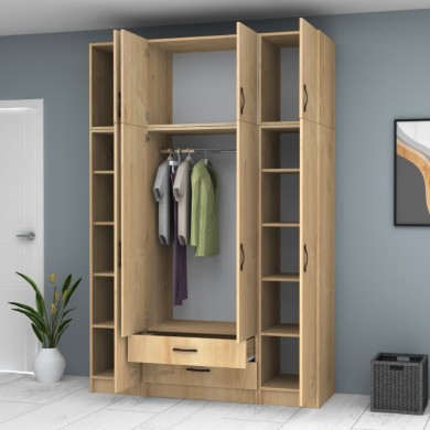 Ricardo Megapap four doors melamine wardrobe with cabinet in oak color 160x51,8x240cm.
